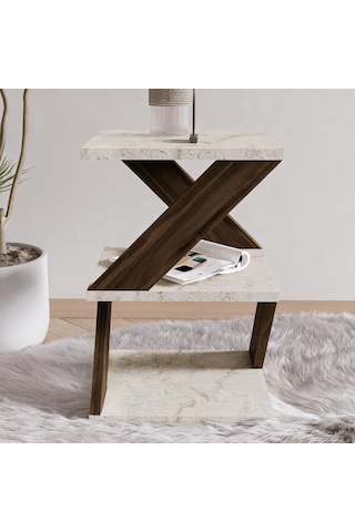 İnarch Dizayn Albeni Z Tasarım 3 Katlı Minimalist Yan Sehpa 9 Renk Seçeneği Modern Sehpa Traverten/ceviz