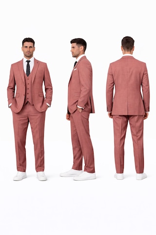 Fabio Cassel Slim Fit Mono Yaka Çift Yırtmaçlı Astarlı Takım Elbise Yelekli Kiremit