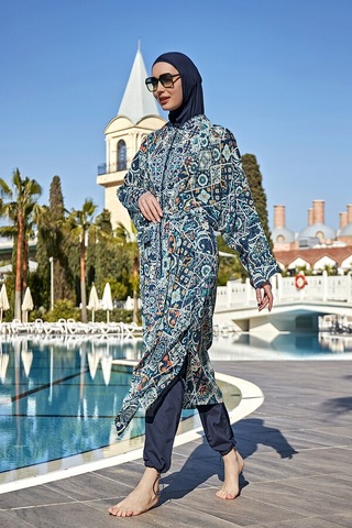 Remsa Mayo Remsa Tesettür Mayo Üzerine Tek Kaftan Kimono Pareo Rp011 İznik Lacivert