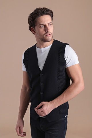 Ferraro Düğmeli Pamuk Triko Yelek - Lacivert-Lacivert