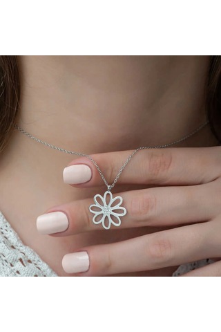 925 Ayar Gümüş Çiçek Bayan Gümüş Kolye T5114 599599 Gümüş