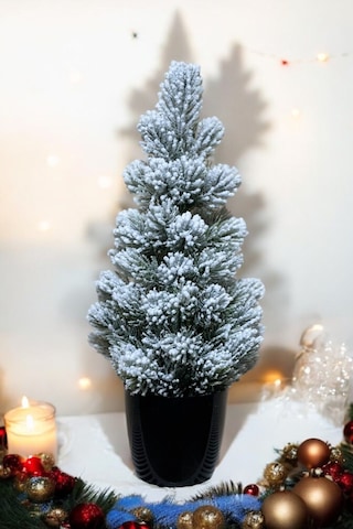 Yapay Çiçekçiniz Kar Desenli Yılbaşı Çam Ağacı 42 Cm Siyah