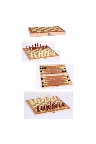 Dolıty 3'ü 1 Arada Katlanır Ahşap Satranç Takımı El İşi Oyuncak