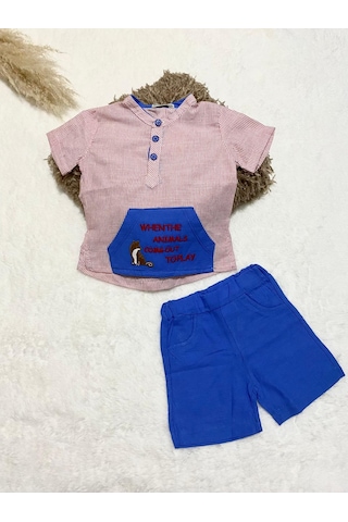 Minaz Baby Gömlekli Şort Takım Kırmızı - Mavi