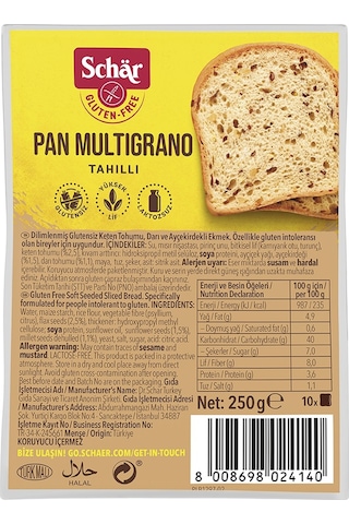 Schar Pan Multigrano Ketenli Glutensiz Ayçekirdekli Ekmek 8 x 250 G