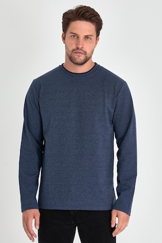 Comeor Erkek İndigo Çift Bisiklet Yaka Standart Rahat Kesim Sweatshirt Cmrb68-indigo