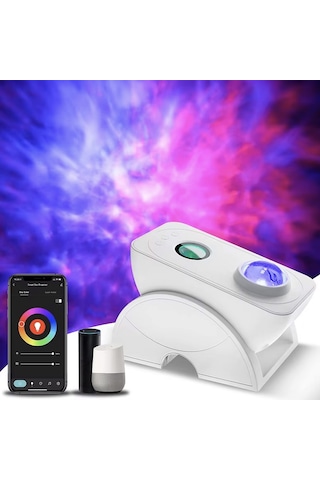 Quenlite Qc-626 Akıllı Galaxy Projektör Parti Işık Alexa Google Home İle Çalışır Led Gece Lambası Beyaz