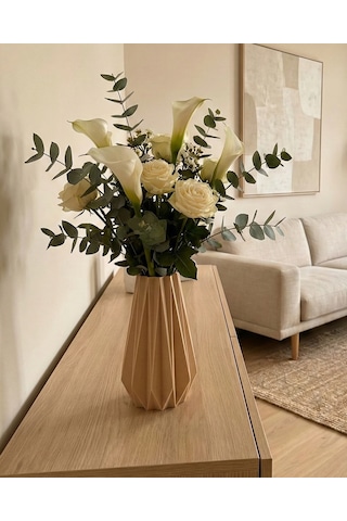 Elana Design Tria Vazo - Modern Tasarımlı Şık Çiçek Vazosu Bej