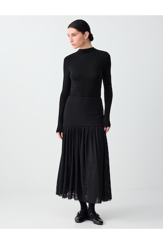 Jimmy Key Siyah Normal Bel Düz Kesim Örme Mesh Midi Etek 6sw075733900