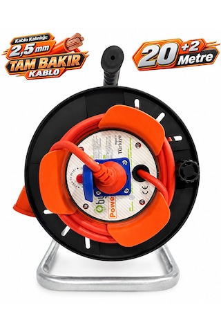 Bylion Bylıon Elektrikli Araç Şarj Uzatma Kablo Makarası Kapaklı Priz 2.5mm Tam Bakır Kablo Ev Tipi Şarj 3,5kw Monofaze Cihazlara Uygun 20 Metre