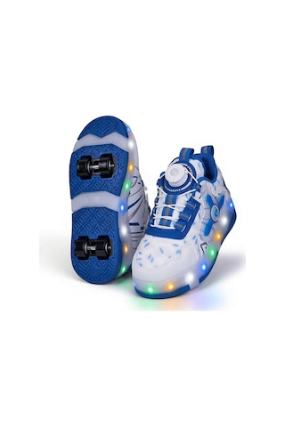 Elit Eyl034 Erkek Çocuk Rgb Led Işıklı Çıkarılabilir Tekerlekli Paten Ayakkabı Beyaz - Mavi