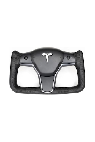 Tesla Model Y - Model 3 Yoke Stil Direksiyon Simidi - Alcantra Siyah Deri - Karbon Fiber Kaplama - Isıtmalı