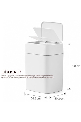 18 Litre Otomatik Hareket Sensörlü Çöp Kovası, Banyo Çöp Kovası, Çöp Kutusu Beyaz
