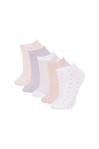DeFacto Kadın 5'li Pamuklu Puantiyeli Çizgili Patik Çorap W8944AZNSKR1