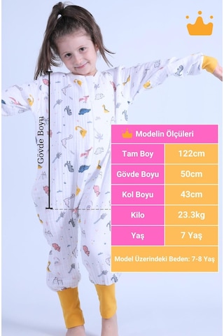 Babyhola Çocuk Mevsimlik Uyku Tulumu 2-8 Yaş 1 Tog 4 Kat Müslin Uzun Kollu Uyku Tulumu Sarı