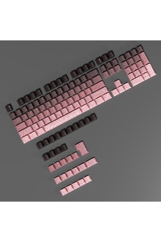 Mekanik Klavye -pbt Çift Baskı Keycap Seti- Çizgi Desenli 137 Tuşlu Pudra Pembe-siyah Tuş Takımı