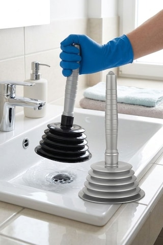 2'li Körüklü Vantuz Pompa Seti, Büyük + Küçük Mutfak Banyo Lavabo Küvet Gider Açıcı El Pompası Siyah