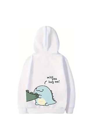 Velmora Fashion Sevgililer Günü Baskılı Oversize Kapüşonlu Sweatshirt Hoodie - Beyaz