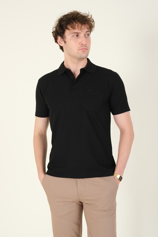 Giyim Dünyası Erkek Dokulu Cepli Polo Yaka T-shirt Siyah 001