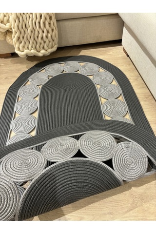 Cookie Jüt Hasırlı El Örgüsü Kilim Antrasit - Gri