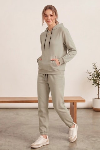 Moibody Kadın 3 İplik Şardonlu Eşofman Takımı Premium Kapüşonlu Sweatshirt Ve Jogger Alt Bej Bej