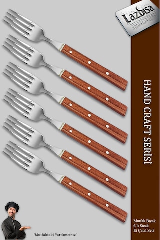 Hand Craft Serisi 6 Parça Steak Et Kahvaltı Yemek Çatalı Mft-865 Gül