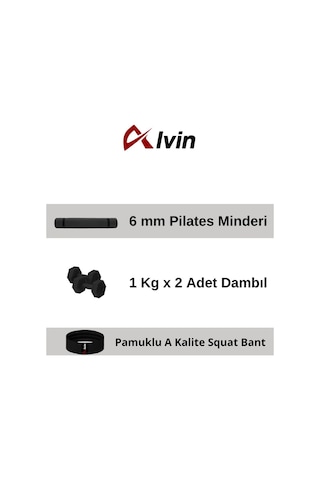 6 Mm Pilates Minderi + 2 Adet 1 Kg Dambıl + Pamuklu A Kalite Squat Bandı Fitness Egzersiz Seti Siyah