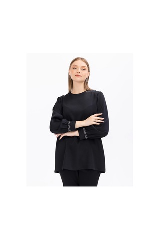 Scl Bisiklet Yaka Kol Detaylı Siyah Kadın Bluz 2321001002 001