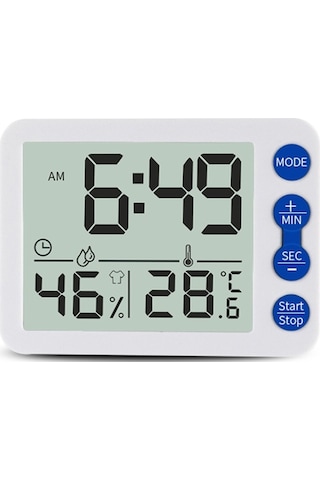 Ts-9606-wl Geniş Ekran Alarm Zamanlayıcı Sıcaklık Nem Ölçer Beyaz Mavi Beyaz Mavi