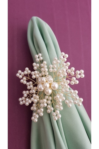 Pekars Şampanya Renk Incili Kartanesi Peçete Yüzüğü 6 Adet