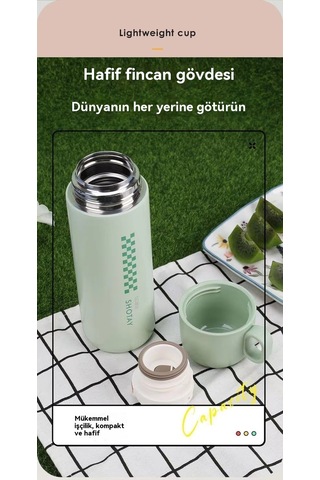 Tuomeng Termos Bardak, İç Ve Dış, 304 Paslanmaz Çelik, Malzeme, İyi Görünüm, Büyük Kapasite, 500ml Kirli Beyaz