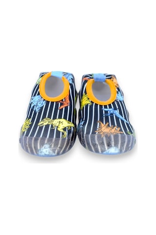 First Step Siyah Çizgili Dinazor Erkek Çocuk Kaydırmaz Taban Deniz Ayakkabısı F-7022 Çok Renkli