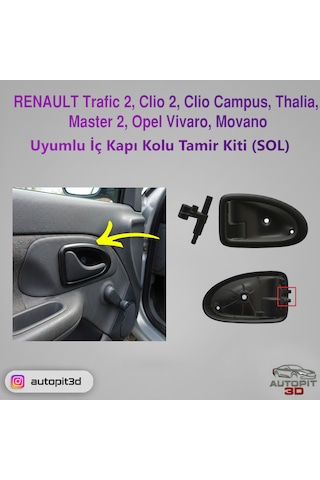 Renault Trafic 2 / Clio 2 / Clio Campus / Thalia / Master 2 / Opel Vivaro / Movano Uyumlu İç Kapı Kolu Tamir Kiti Sol Taraf