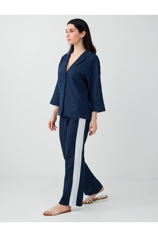 Jimmy Key Jimmy Key Lacivert %100 Keten Şerit Detaylı Pantolon 6sw187265494