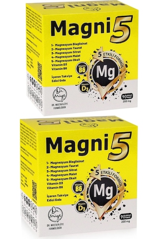 Magnezyum 5 Etkili Form 3 Aylık 90 Kapsül B6 D3 Vitamini Magni5 Bisglisinat Malat Taurat Sitrat Oksit 2'li