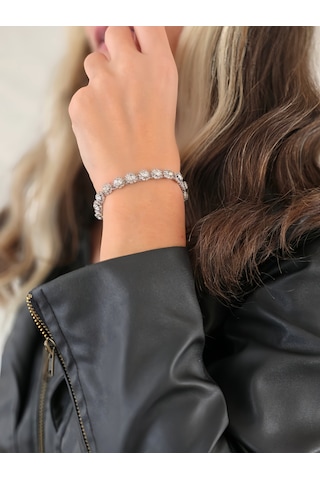 Eva Takı Store Çiçek Model Elmas Görünümlü Silver Renk Bileklik Gümüş