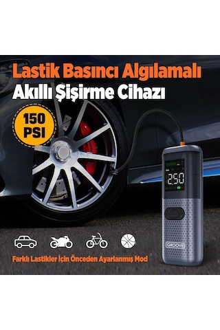 Groove Hcb002 22000mAh 2500A Akü Takviye Cihazı + Lastik Şişirme Kompresörlü Taşınabilir Jump Starter Kompresör+Powerbank+led Lamba+Lcd Ekran
