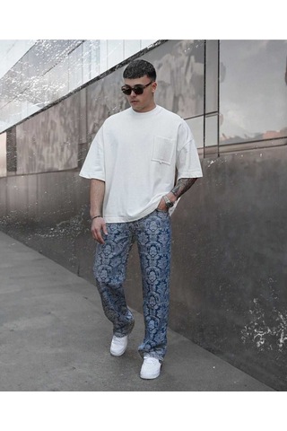 Beyaz Cep Detaylı Oversize Tshirt Beyaz