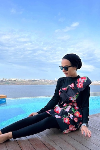 Kahijab Tulip Fırfır Detay Tesettür Mayo - Siyah - M Siyah