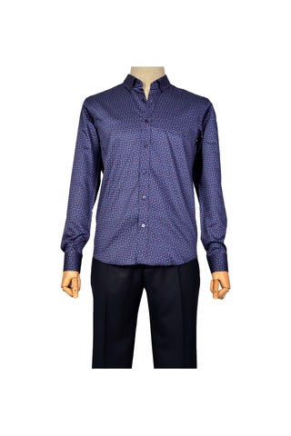 Standart Yaka Çiçek Damla Desen Gömlek Slim 001