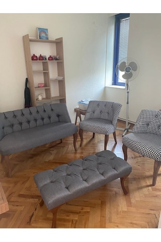 Gri, Kazayagı Cay Seti Koltuk 2 1 1 Puf Hediye