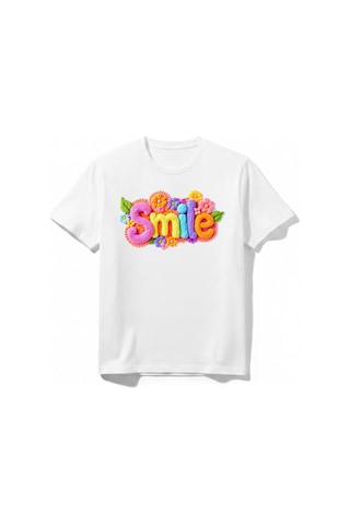 Urbantrendstore Smile Unisex Günlük Yaz Tatil İçin Bisiklet Yuvarlak Yaka Basic Kısa Kollu %100 Pamuk Tişört Beyaz