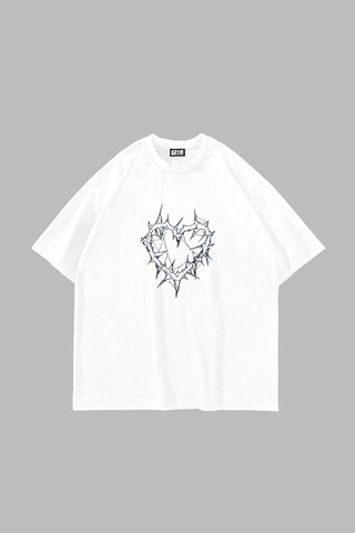 Startmore Thorny Heart Baskılı Oversize Unisex Beyaz Beyaz