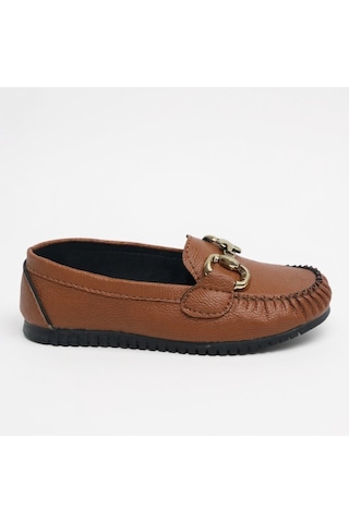 Dosa Shoes Kadın Babet Taba Zincir Tokalı Hafif Rahat Taban Şık Günlük Ayakkabı Taba