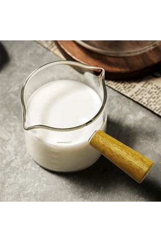 Neevoyu 75ml Cam Kahve Ölçü Kupa, Ahşap Saplı, İki Açık, Isı Yalıtımı, Espresso Ve İçecekler İçin Şeffaf