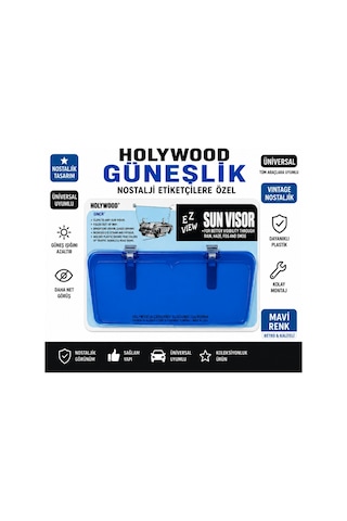 Holywood Mavi Güneşlik Nostalji Universal Araç Güneşliği Etiketçilere Özel