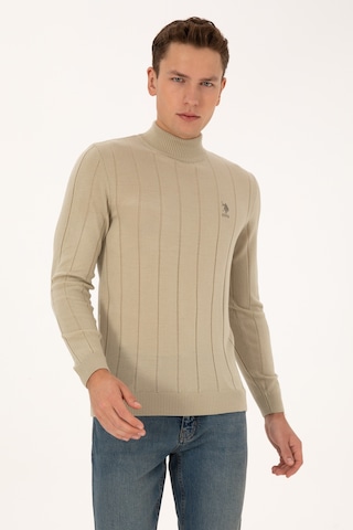 U.S. Polo Assn. Erkek Slim Fit Boğazlı Yaka Açık Haki Kazak 50315019-VR183