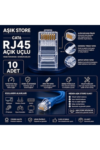 Cat6 Rj45 8p8c Ethernet Konnektör 10 Adet