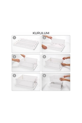6 Adet Raylı Elbise Organizeri - Mutfak Banyo Düzenleme Depolama Üst Üste Dizilebilir Krem