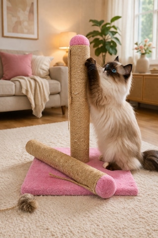 Pembe Kedi Tırmalama Tahtası Yedek Borulu-42cm